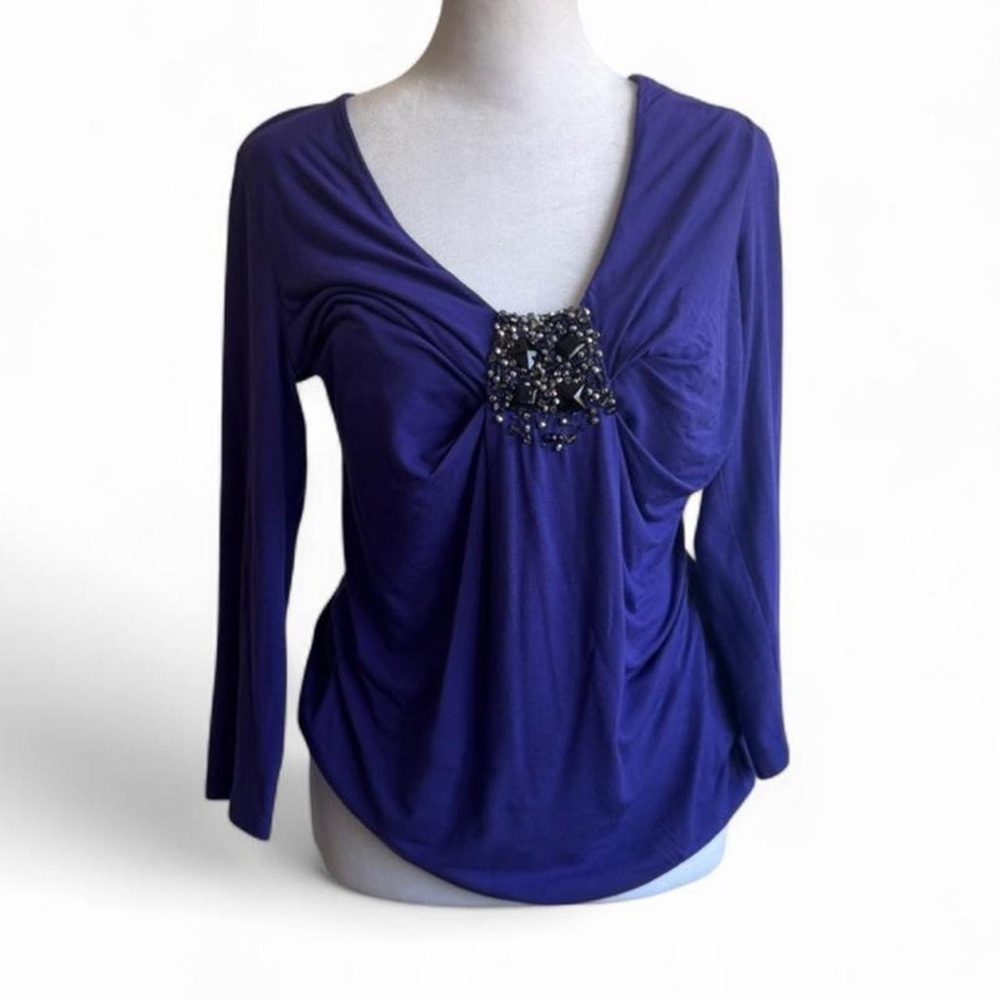 Bluemarine Embellished V-Neck Long Sleeve Top - Purple